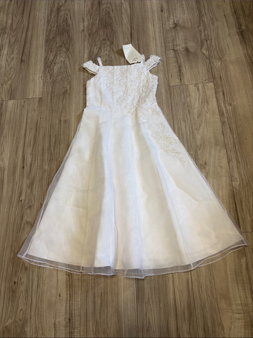 Us Angels White Floral Lace Tulle A-Line Dress